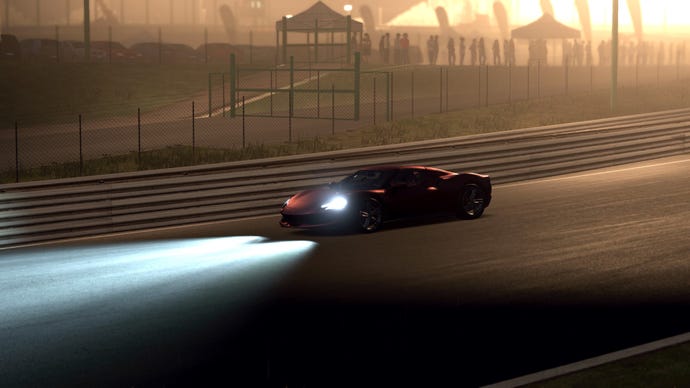 A Ferrari at night in Assetto Corsa EVO.