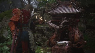 The player lights some incense at a Keeper's Shrine in Black Myth Wukong