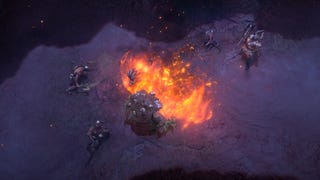 Some characters and some fire in Diablo 4's Vessel of Hatred expansion.