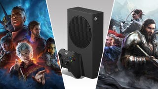 Key art from Baldur's Gate 3 and Divinity: Original Sin 2 flanks a black Xbox Series S console.