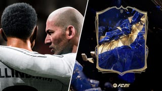 A TOTY card in EA Sports FC next to Zinedine Zidane whispering to Jude Bellingham about the Switch 2, presumably.