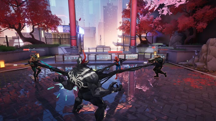 Venom being attacked by some players in Marvel Rivals.