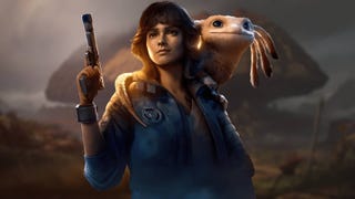 Kay Vess and her little axolotl pal in Star Wars Outlaws