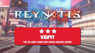 The logo for Reynatis sits above a red rectangle, which has three stars, the VG247 logo, and a quote that reads "for the shorter games with worse graphics crowd."