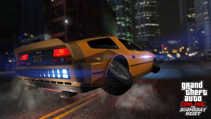 A flying Deluxo in GTA Online.